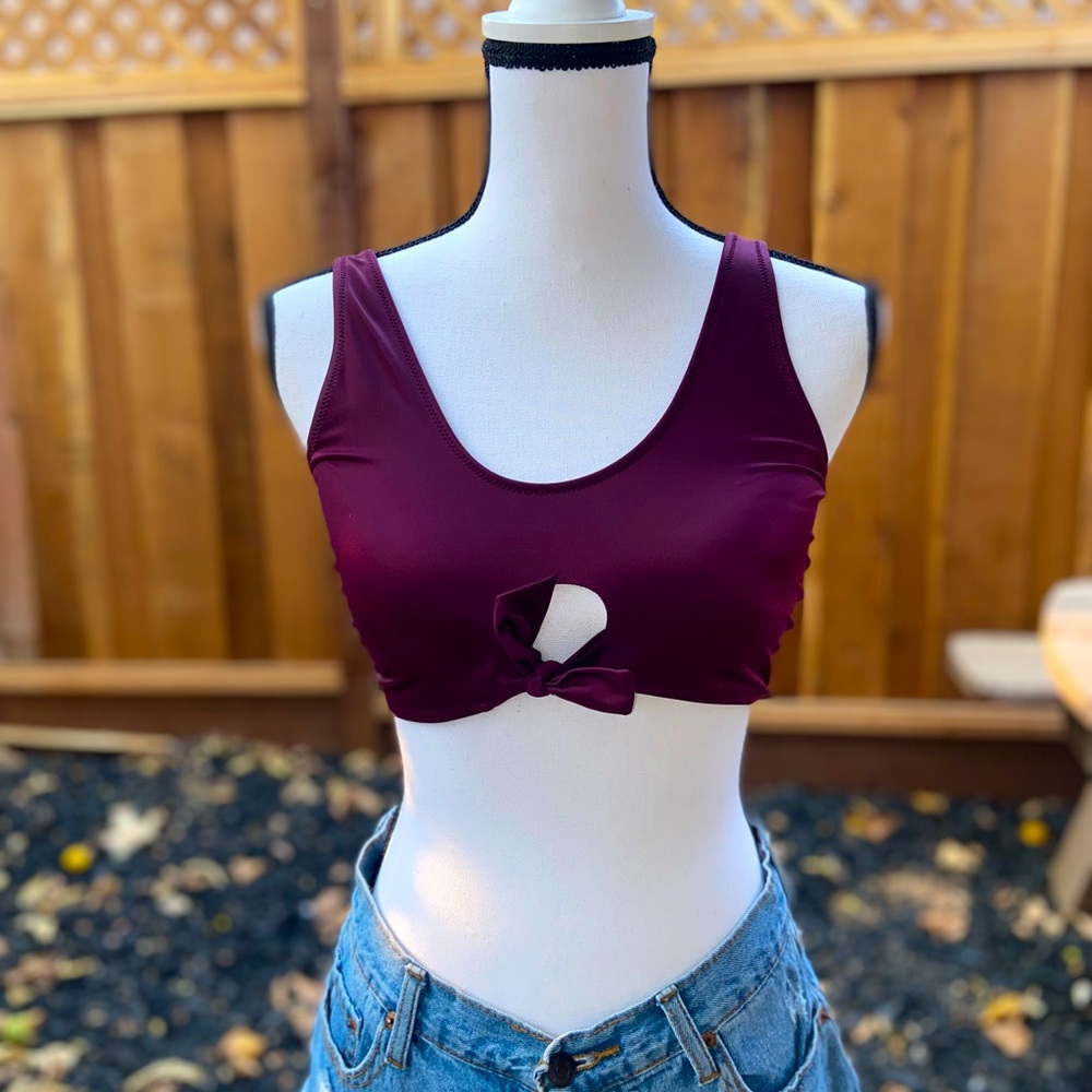 PINK Burgundy Front Tie Swim Suit Top